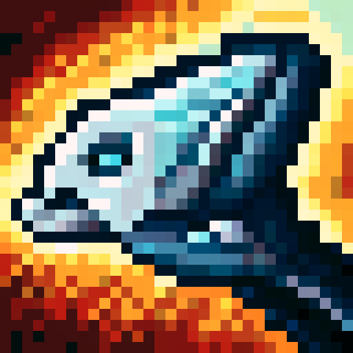 great white shark, game icon, 32x32 pixel art, sRGB, skill art, close up, portrait, fierce expression, razor-sharp teeth, sleek silhouette, menacing eyes, dynamic shading, 