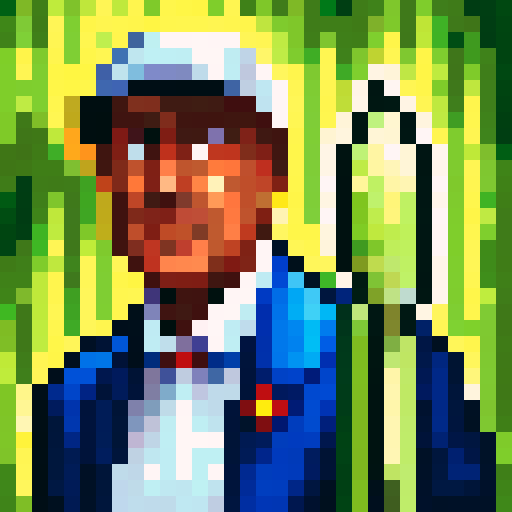 pro golfer pixel face sam snead, game icon, 32x32 pixel art, sRGB, skill art, close up, portrait, retro style, vibrant colors, dynamic pose, confident expression