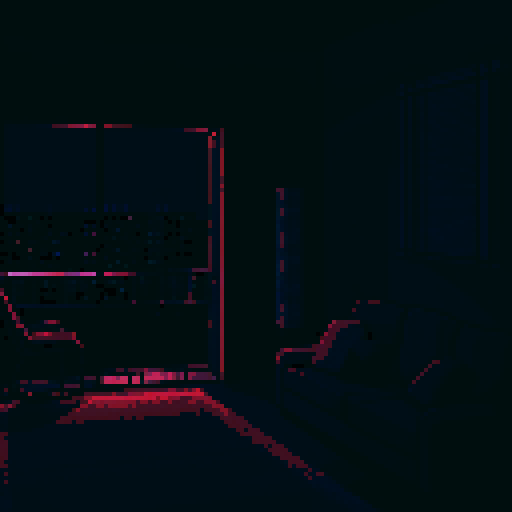 dark nighttime city apartment interior at night, balcony, melancholy, depressed, lonely man's apartment, sadness, dimly lit, bare