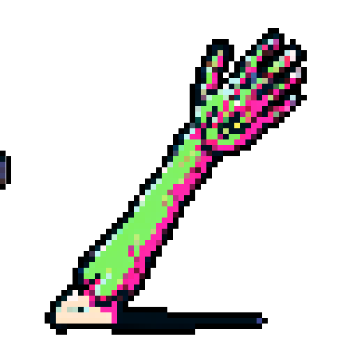 severed zombie arm with exposed bone, pixelated and vibrant in sRGB