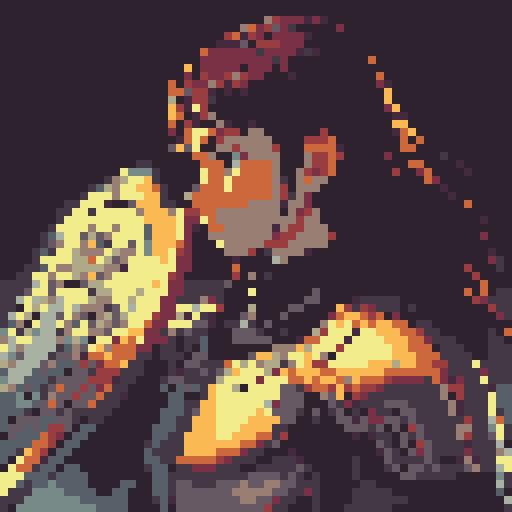 knight in armor, sword and shield, oblique side view, golden "V" embossed shield, brown hair, no helmet, game icon, 32x32 pixel art