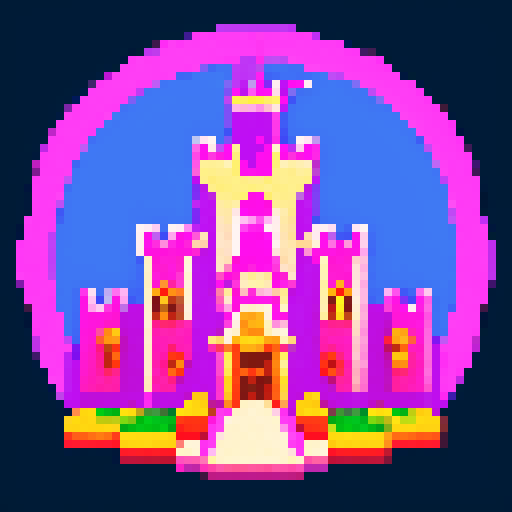 8 bit castle tower, cute, cozy logo
