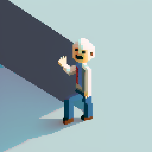 The gray-haired, blue-eyed figure in the apartment smiles with euphoria