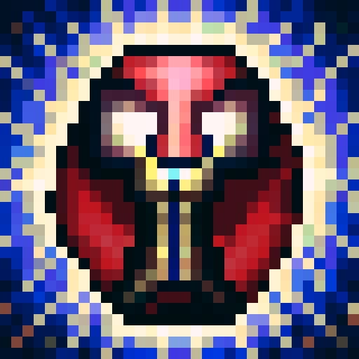 Close-up portrait of a game icon-style dumbbell with skillful 32x32 pixel art, featuring shiny metallic textures and bold, contrasting colors in sRGB.