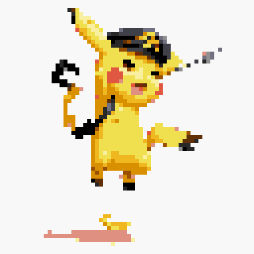 Create an image of Captain Pikachu, embodying the spirit of a seasoned and fearless leader ready for battle. Pikachu is confidently poised on his tail, showcasing his agility and balance. His expression is one of unwavering determination and self-assurance, with eyes slightly narrowed and a subtle, confident smirk. His captain's hat is tilted forward, casting a shadow over his eyes to enhance his aura.