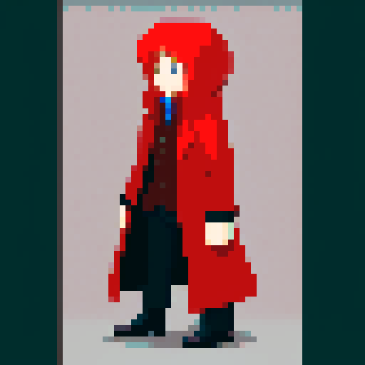 A creepy man wearing a red coat, with many physical deformity's.