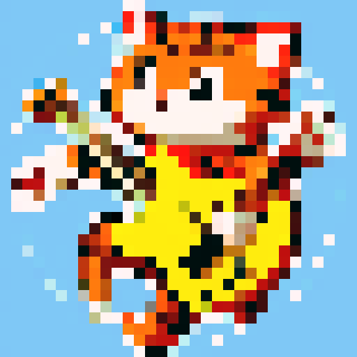 cat playing bass, meme style, pixel art, sRGB