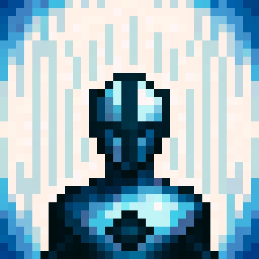 iron guard, game icon, 32x32 pixel art, sRGB, skill art, close up, portrait, determined expression, shiny metallic armor, intricate helmet design, glowing red eyes