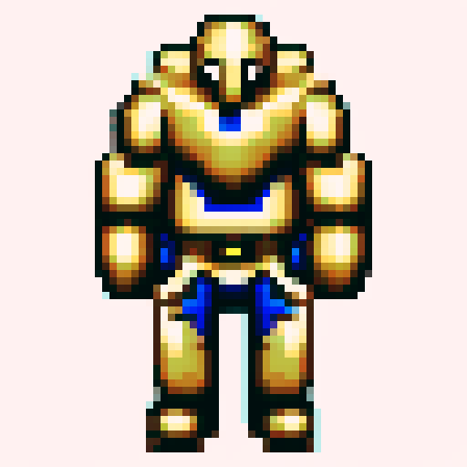 pixel art paladin with gold and silver armor, full body, front facing, 64x64 pixel art grid size, game asset