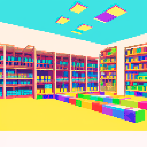 corridor, wholesale, shelves, pixel art, sRGB, vibrant colors, stacked boxes, organized chaos, geometric patterns, symmetrical layout, isometric perspective, crisp lines, limited color palette, detailed sprites