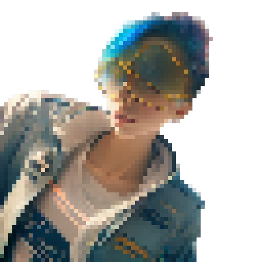 Anime-style, neon-lit, futuristic cityscape frames a rainbow-haired girl in oversized glasses and flowing dress, twirling and spinning under a starry sky.