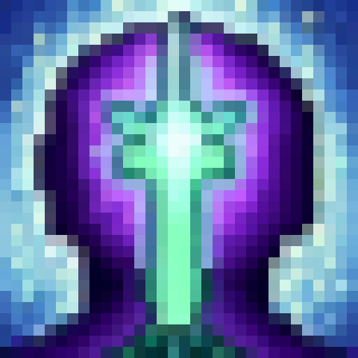 Cyber-knight scans verdant world with towering flora, glowing bioluminescence, & floating drones in a sleek, futuristic game icon art style; close-up, pixel art portrait.