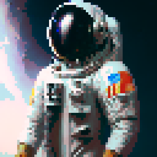 Androgynous astronaut in a clear helmet, wearing a sleek, futuristic sci-fi space suit adorned with intricate, metallic armor pieces reminiscent of a fantasy RPG