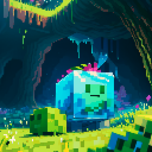 Blue Slime cube, Gelatinous cube, giant Slime, boss fight, grasslands, terraria, minecraft