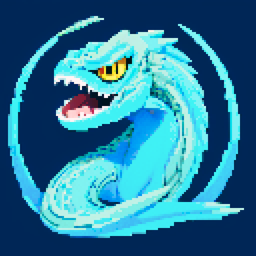 basilisk, blue and white color scheme, pixel art, sRGB, with coinbase logo
