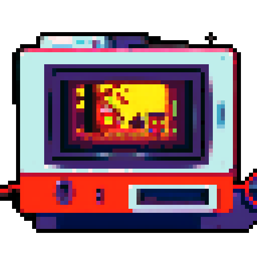 Retro game console plugged into old tv. TV shows image of a cabin on screen. 