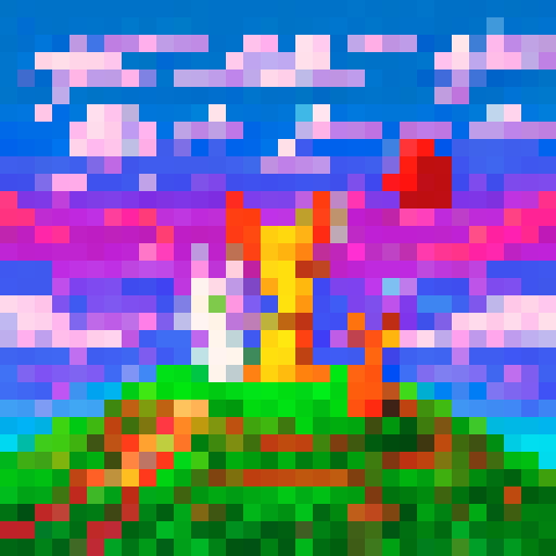 Ren and Stimpy, a chihuahua and a cat, are sitting on a psychedelic green couch with a lava lamp beside them, surrounded by a chaotic and colorful sRGB pixel art landscape