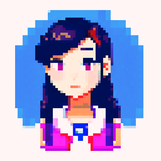portrait, sprite art, eccentric young woman, asian american, casual, cozy
