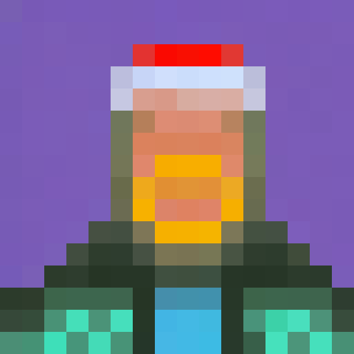 Santa Claus, snowy veranda, game icon, 16x16, pixel art, portrait, rosy cheeks, white beard, red hat, twinkling eyes, jolly smile, round glasses, fur-trimmed coat, mittens, snowflakes, icicles,