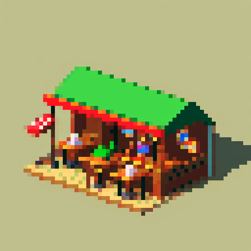 Side scroller urban small town bar, restaurant, park