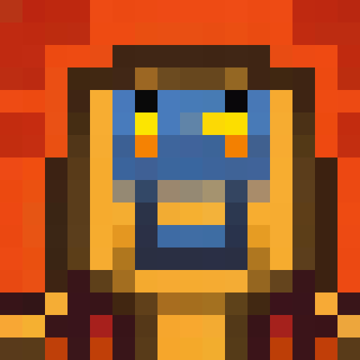 Cute robot with big round eyes, metallic body, and a friendly smile, rendered in a vibrant color palette reminiscent of retro arcade games, framed in a 16x16 pixel art close-up portrait