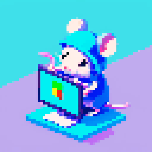 Cute rat wearing magic hat doing some code