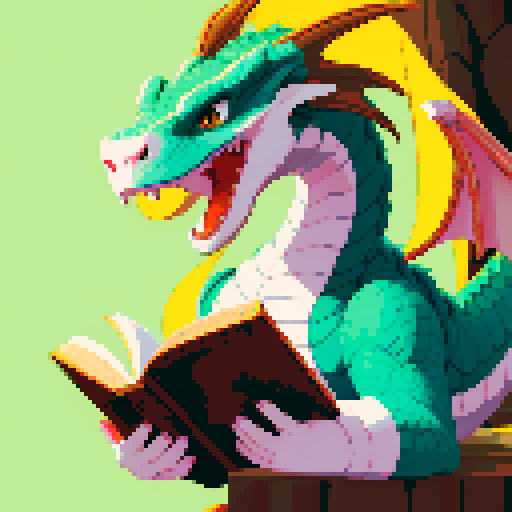 beautiful female dragon loves to read and organize treasure in tupperware
