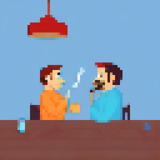 A father is talking to his wife while smoking his cigar, and they both appear miserable.