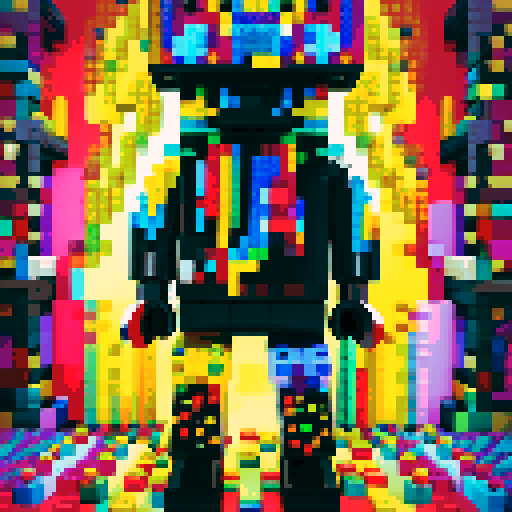 colorful pixel lego blocks arranged in a playful, vibrant composition, showcasing the intricate details and vibrant colors of pixel art in the sRGB color space