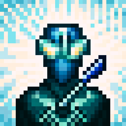 cyborg with evil weapon, game icon, 32x32 pixel art, sRGB, skill art, close up, portrait