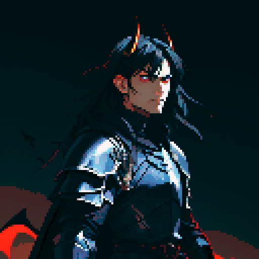 black armor, sexy, long black hair, male knight, man, demon knight, demonic wing, horns, black hair, black armor, dark background
