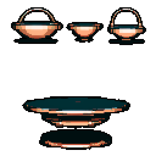 I want a horizontally wide circular copper platform. I want this object usable an asset in a videogame, meaning only one object per image, outlined with a strong black stroke, on a solid-color background. 