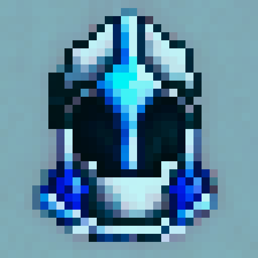 Icy blue and silver frost mage helmet adorned with a menacing pointy crown, rendered in crisp 32x32 pixel art as a game asset