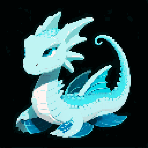 A massive dragon with smooth, aqua-blue scales and long, flowing fins. It has a calm, serene expression and eyes that resemble the deep ocean. Its body is streamlined for swimming, and it has a graceful, majestic presence. No background.
