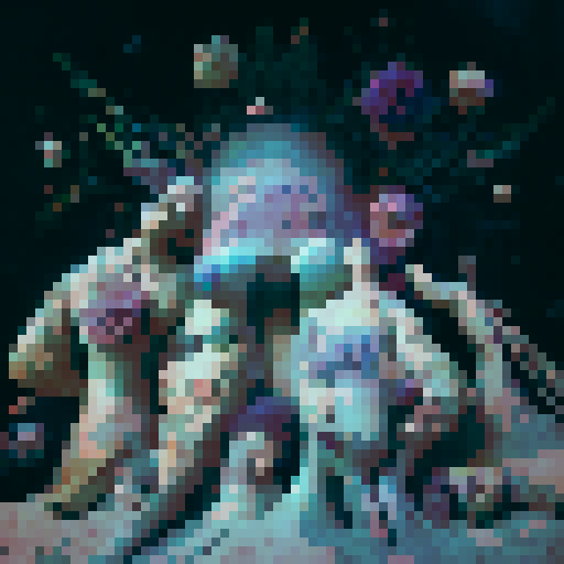 Surrealistic, dreamlike, and whimsical.

        A fantastical family portrait featuring nude bodies intertwined with colorful flora, glowing 