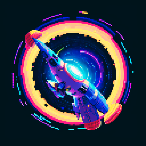 spaceship, sideview, vibrant galaxy, swirling nebulas, twinkling stars, pixel art, srgb