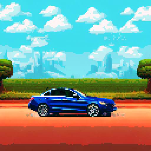 Photorealistic whole Mercedes C Class, three-quarter view, right front wheel, clean background, sRGB colors, pixel art style