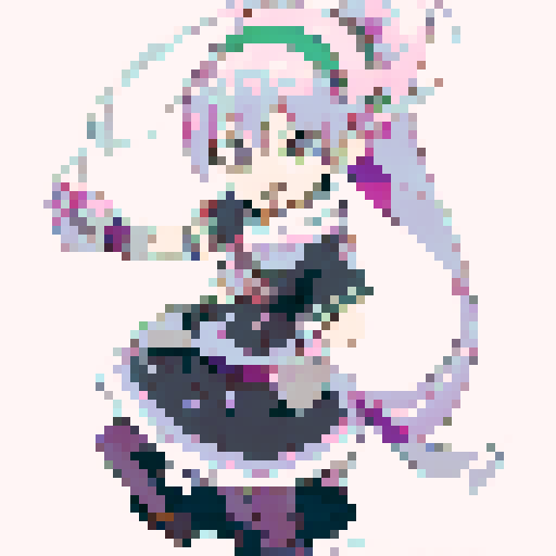 Elegant Sakuya Izayoi glides through a cherry blossom garden, wielding her silver knives with precision, as the vibrant pink petals dance around her in an anime-inspired art style.