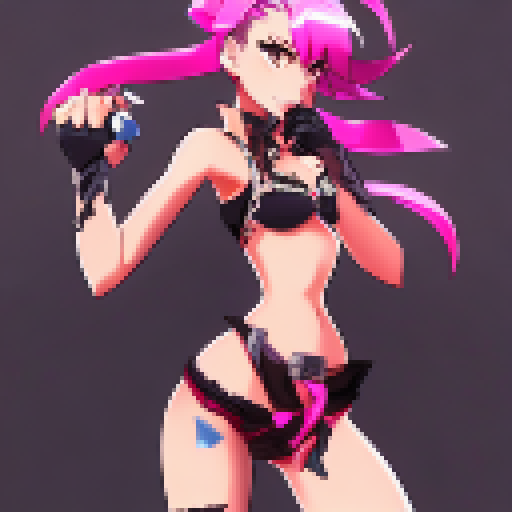 Miss Fortune, clad in a revealing outfit, strikes a seductive pose while gripping her firearm, all rendered in the vibrant and dynamic anime style.