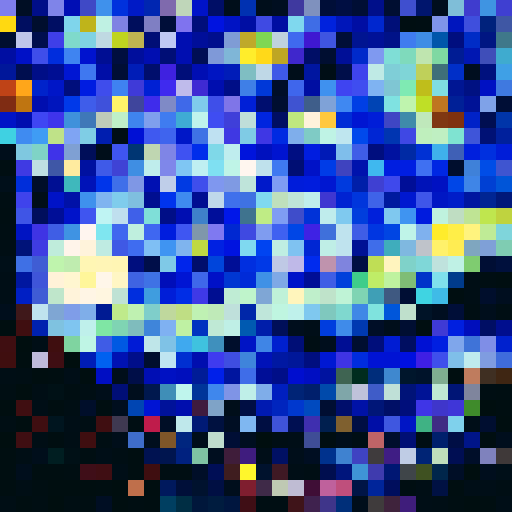 Starry night sky, dark colors, glowing stars,  sRGB, pixel art, background, landscape