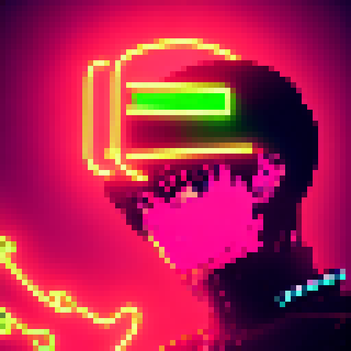 Glowing cyberpunk hacker with slicked back hair and a neon visor, surrounded by flickering neon lights and a futuristic cityscape, all depicted in the vibrant and edgy Yo-Hokki style.