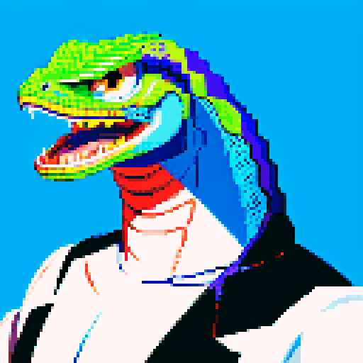 Elon Musk, basilisk, pixel art, vibrant colors, sharp edges, sRGB