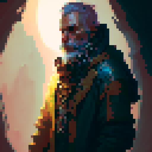old librarian with a long beard portrait, hooded figure, fantasy RPG