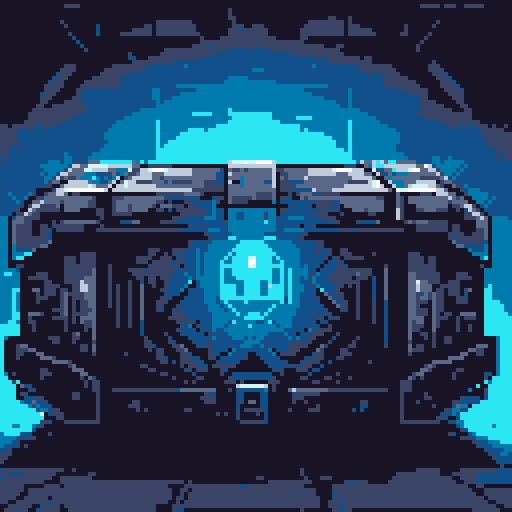 mystery box, stone, metall, shiny, pixel art, sRGB, vibrant colors, glowing lights, intricate patterns
