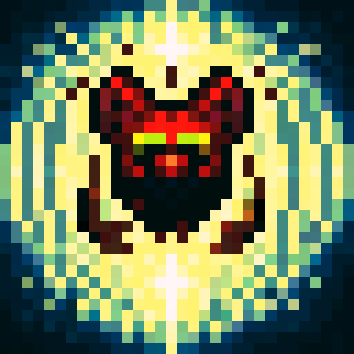 A fierce, fire-breathing monster with bright red scales, sharp claws, and glowing yellow eyes, captured in a game icon-style 32x32 pixel art using the sRGB color space, showcasing its powerful skills in a close-up, skill art portrait