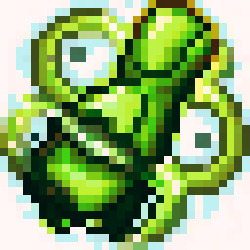 A twisted green Hei Tiki head, wide-eyed and contorted, exuding a mix of mischief and madness, stylized with bold lines and exaggerated features as a 32x32 pixel game icon, rendered with skillful pixel art in sRGB colors