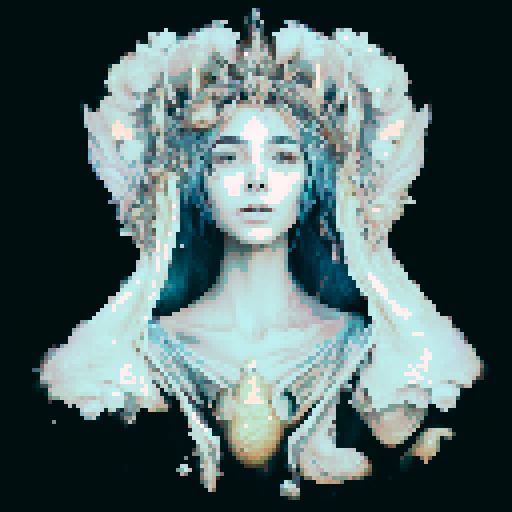Create a close-up image of a mermaid with a crown in a medieval dark style, with her face partially submerged underwater. Half of her face is above the water's surface, revealing her beautiful features. The crown should have an ethereal, shimmering quality, adding to her majestic presence.