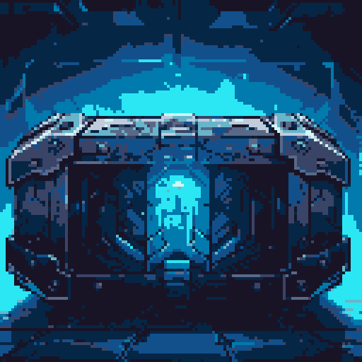 mystery box, stone, metall, shiny, pixel art, sRGB, vibrant colors, glowing lights, intricate patterns
