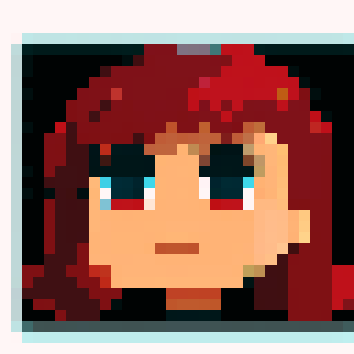 redhead girl standing still; pixel art