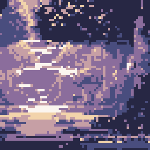 lush green leaves, towering trunk, sunlight filtering through branches, vibrant colors, detailed texture, serene atmosphere, pixelated landscape, sRGB color space, pixel art style